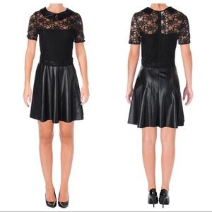 AQUA Womens Faux Leather Lace Party Dress